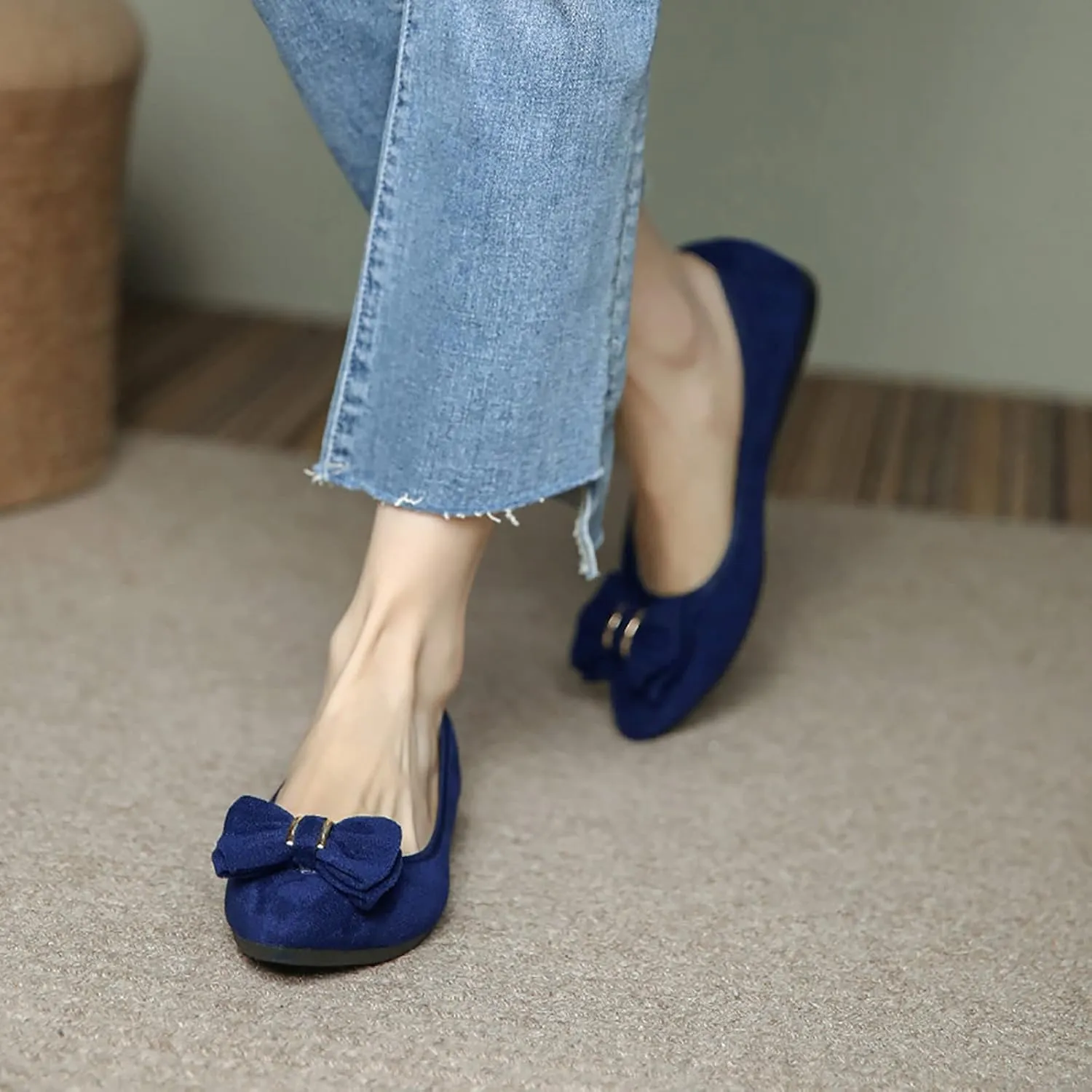 Unifizz Women’s Foldable Ballet Flats Casual Pointed Toe Comfort Soft Suede Slip On Dress Shoes Nude Flats Roll Up Shoes