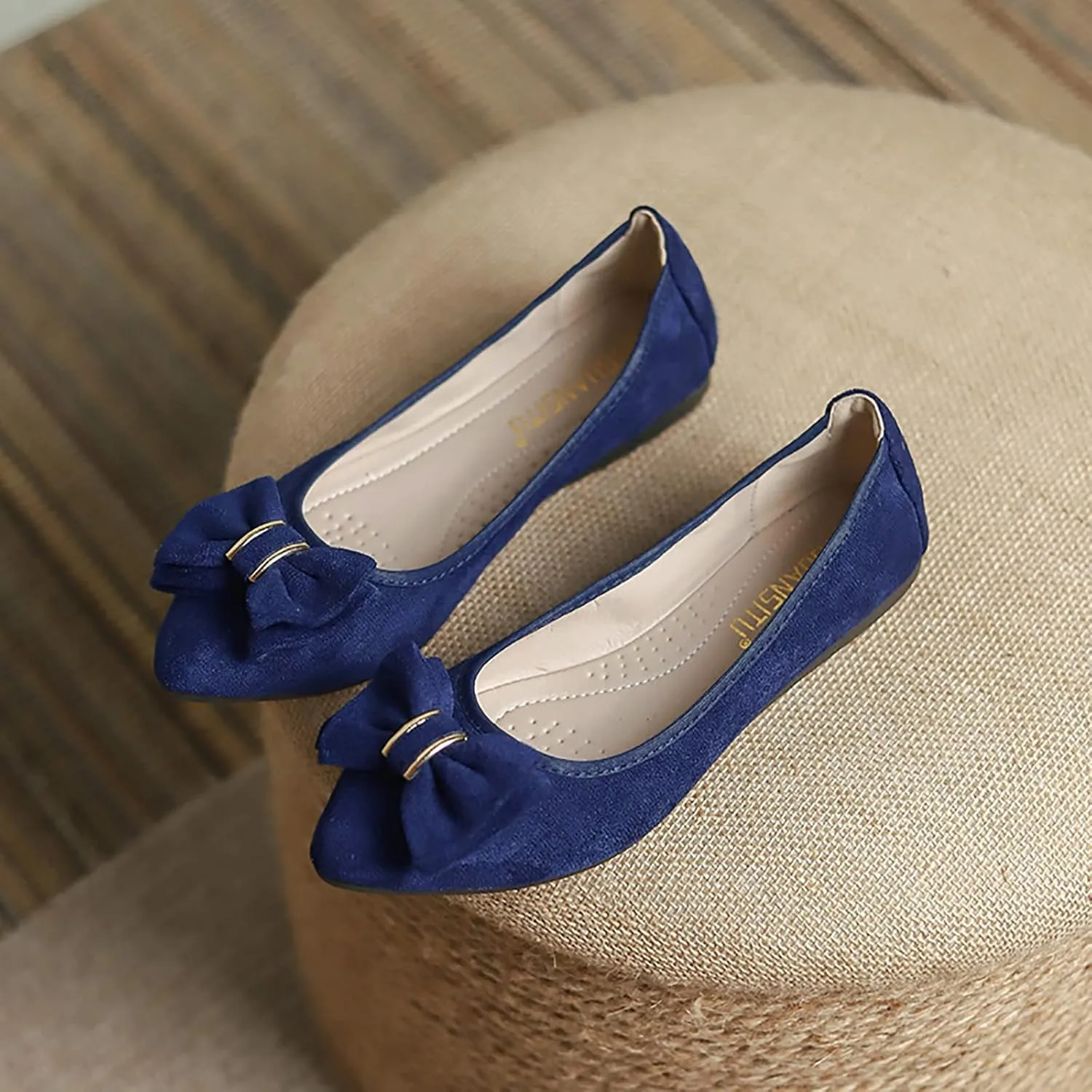 Unifizz Women’s Foldable Ballet Flats Casual Pointed Toe Comfort Soft Suede Slip On Dress Shoes Nude Flats Roll Up Shoes