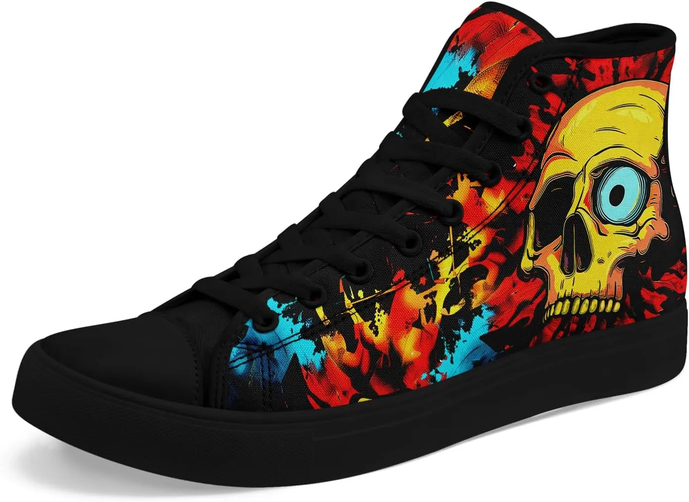 Unisex Skull High Tops Canvas Sneaker Classic Lace Up Fashion Tennis Shoes Casual Flat Walking Shoes