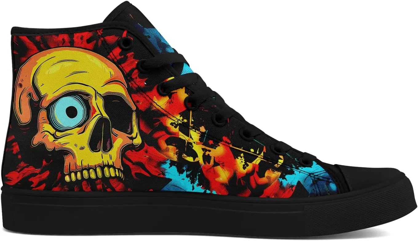 Unisex Skull High Tops Canvas Sneaker Classic Lace Up Fashion Tennis Shoes Casual Flat Walking Shoes