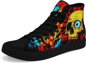 Unisex Skull High Tops Canvas Sneaker Classic Lace Up Fashion Tennis Shoes Casual Flat Walking Shoes