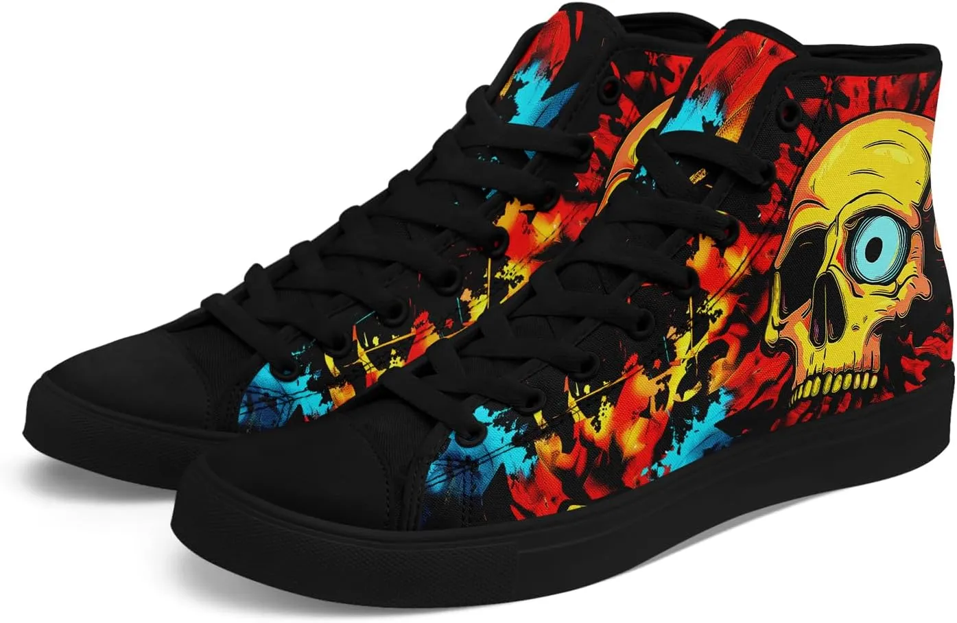 Unisex Skull High Tops Canvas Sneaker Classic Lace Up Fashion Tennis Shoes Casual Flat Walking Shoes
