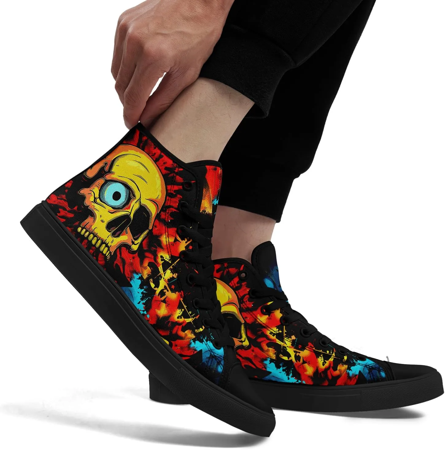 Unisex Skull High Tops Canvas Sneaker Classic Lace Up Fashion Tennis Shoes Casual Flat Walking Shoes
