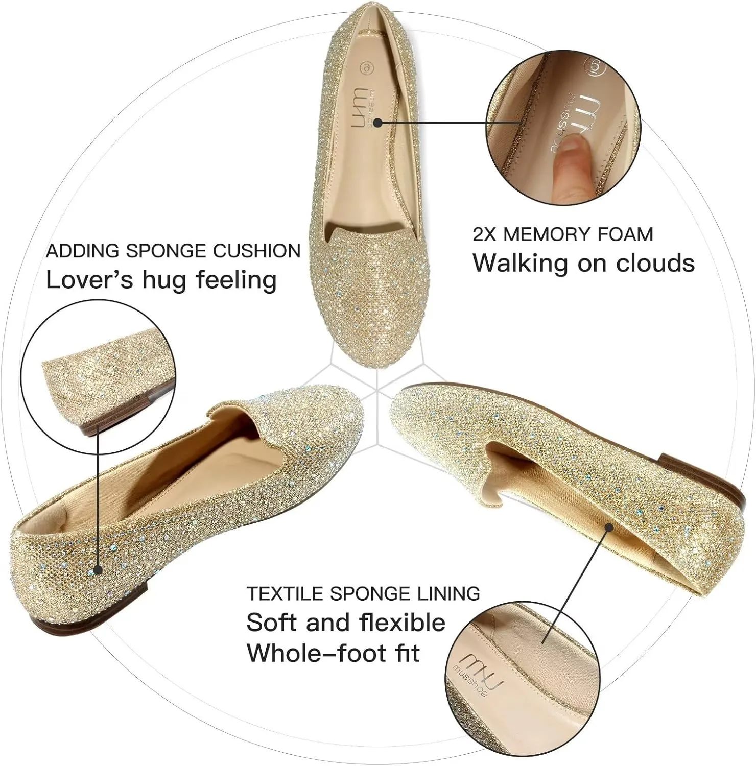 USSHOE Flats Shoes for Women Slip on Round Toe Comfortable Women's Flats Ballet Flats Shoes Loafers