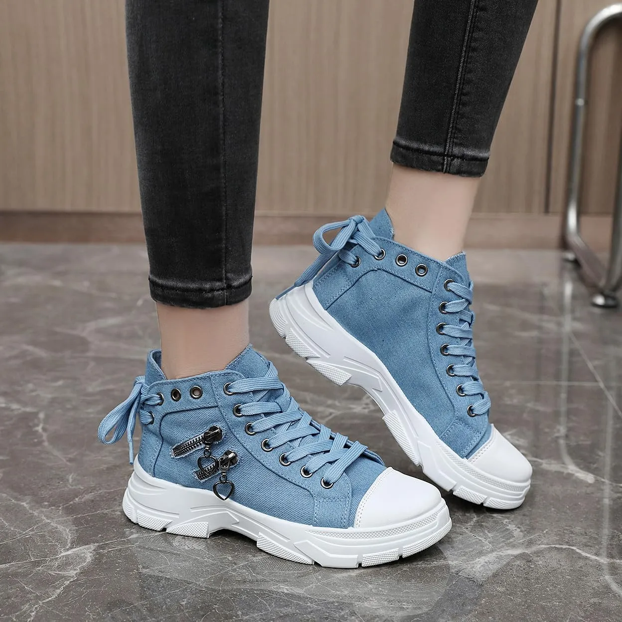 VAXAV Women's Lightweight High Top Platform Canvas Sneakers Breathable Walking Shoes