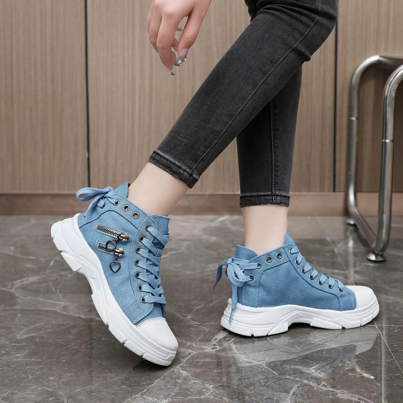 VAXAV Women's Lightweight High Top Platform Canvas Sneakers Breathable Walking Shoes