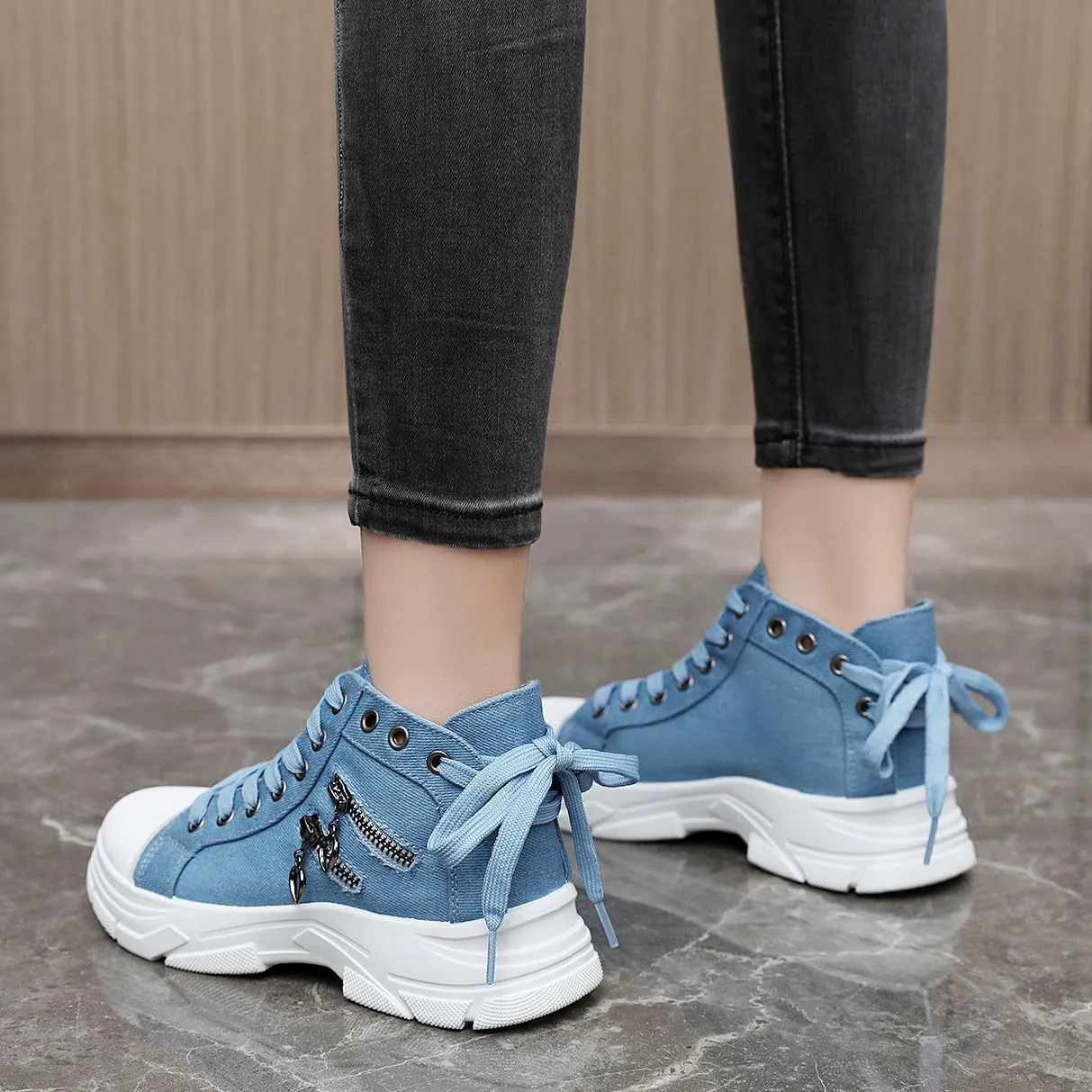 VAXAV Women's Lightweight High Top Platform Canvas Sneakers Breathable Walking Shoes