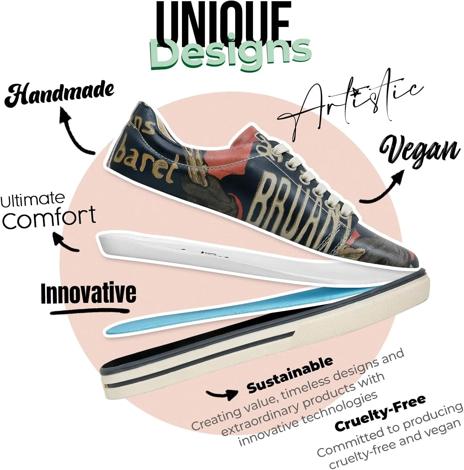 Vegan Leather Sneakers for Women - Handmade and Unique Design Fashion Sneakers for Women
