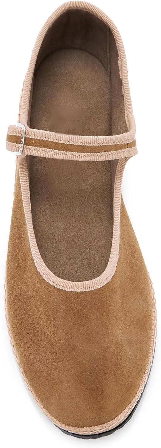 Velvet Ballet Flats for Women Cute Suede Round Toe Slip On Mary Jane Flats Casual Comfortable Ballerina Shoes