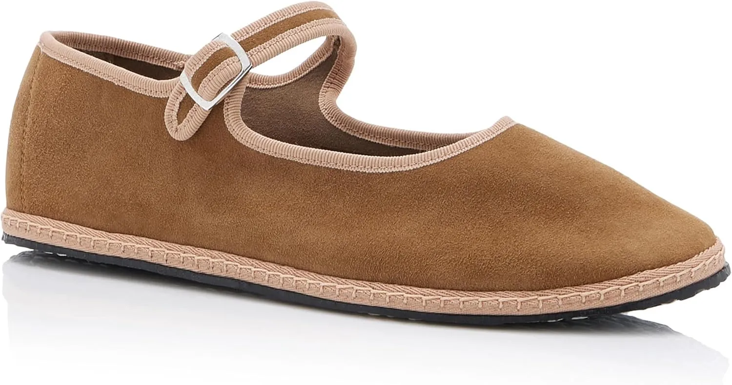 Velvet Ballet Flats for Women Cute Suede Round Toe Slip On Mary Jane Flats Casual Comfortable Ballerina Shoes