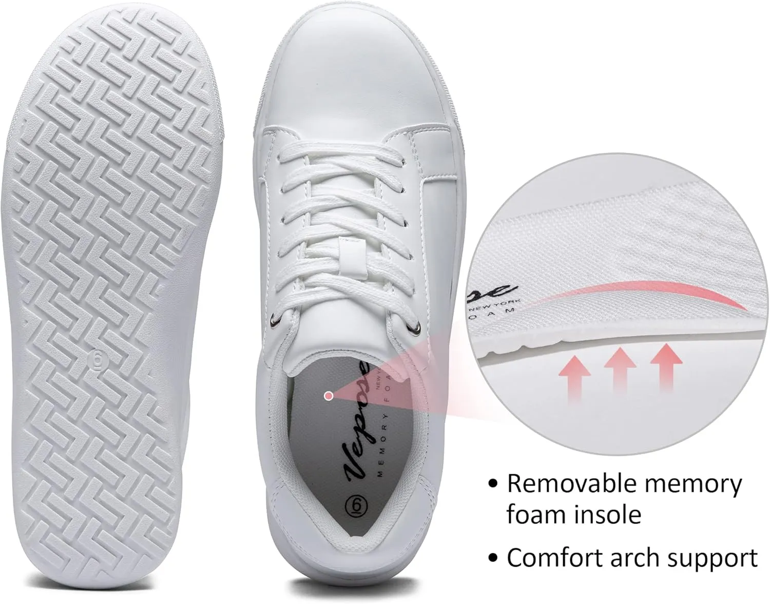 Vepose Women's 8012 Lace Up Classic Fashion Sneakers Comfortable Cute Shoes