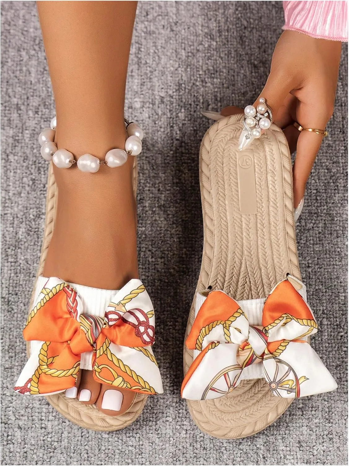 Verdusa Women's Summer Sandals Bow Open Toe Slides Slip On Flats
