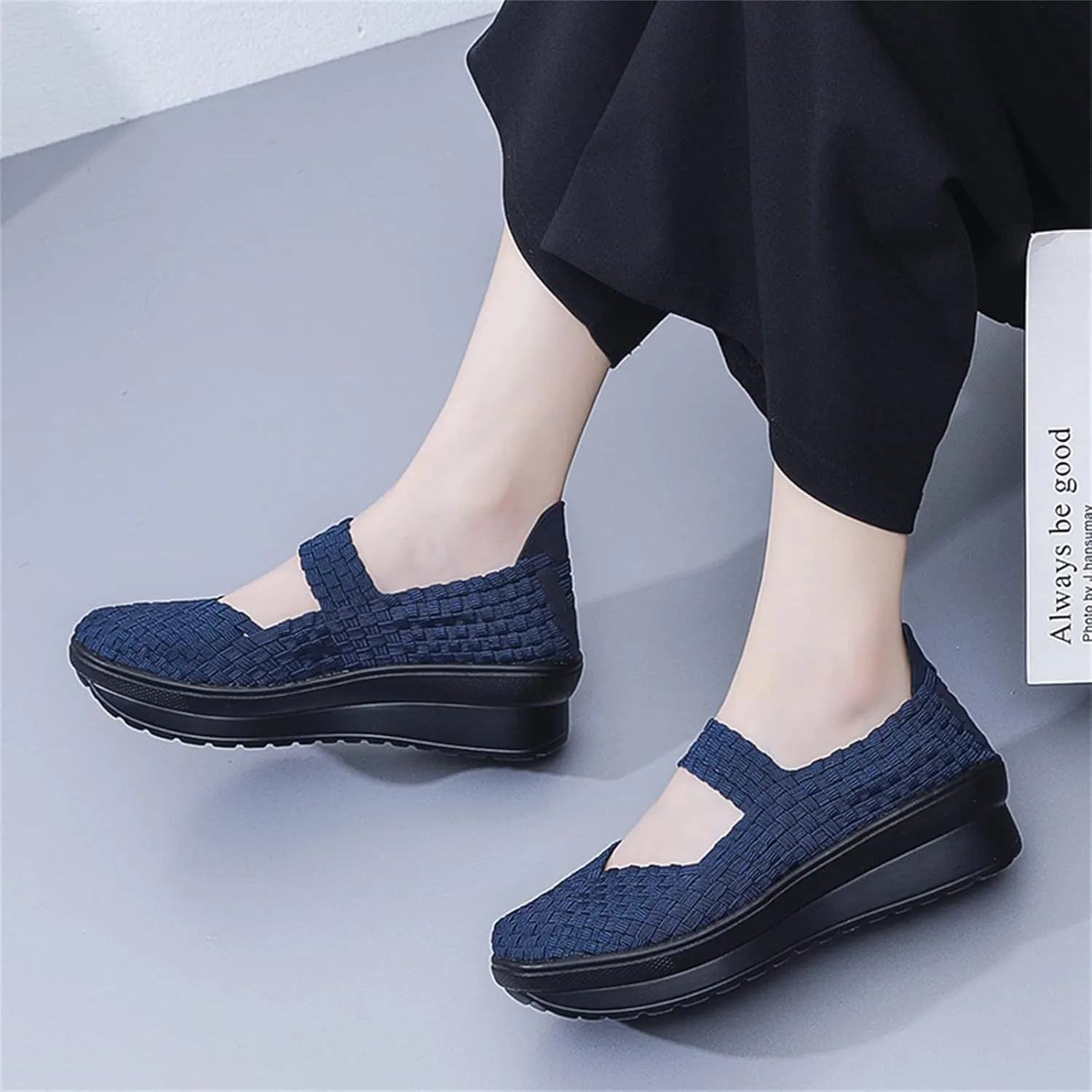 Veroders Women's Platform Wedge Closed-Toe Sandals Comfortable Walking Shoes Woven Pumps Mary Jane Shoes for School Beach