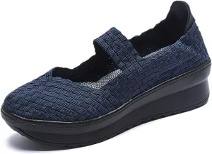 Veroders Women's Platform Wedge Closed-Toe Sandals Comfortable Walking Shoes Woven Pumps Mary Jane Shoes for School Beach
