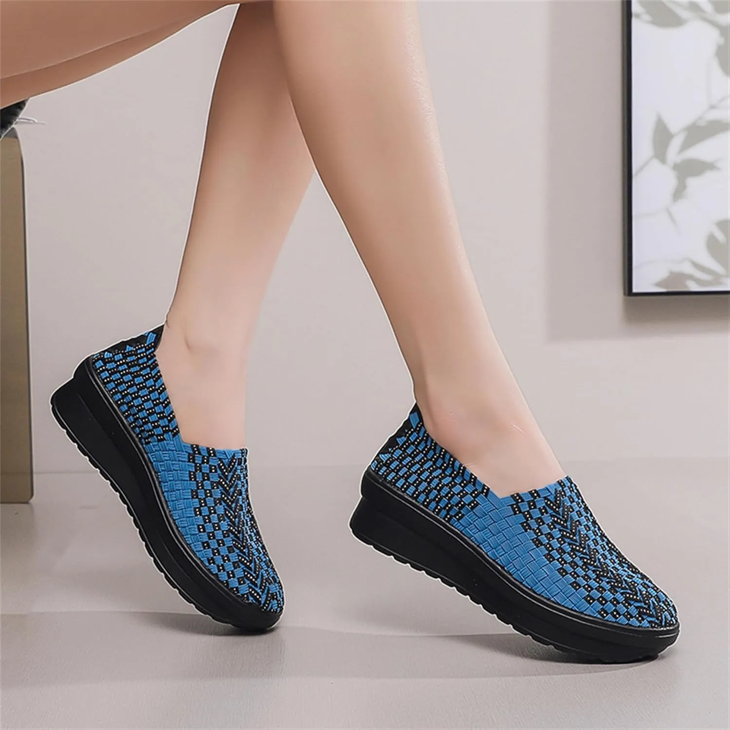 Veroders Women's Platform Wedge Closed-Toe Sandals Comfortable Walking Shoes Woven Pumps Mary Jane Shoes for School Beach