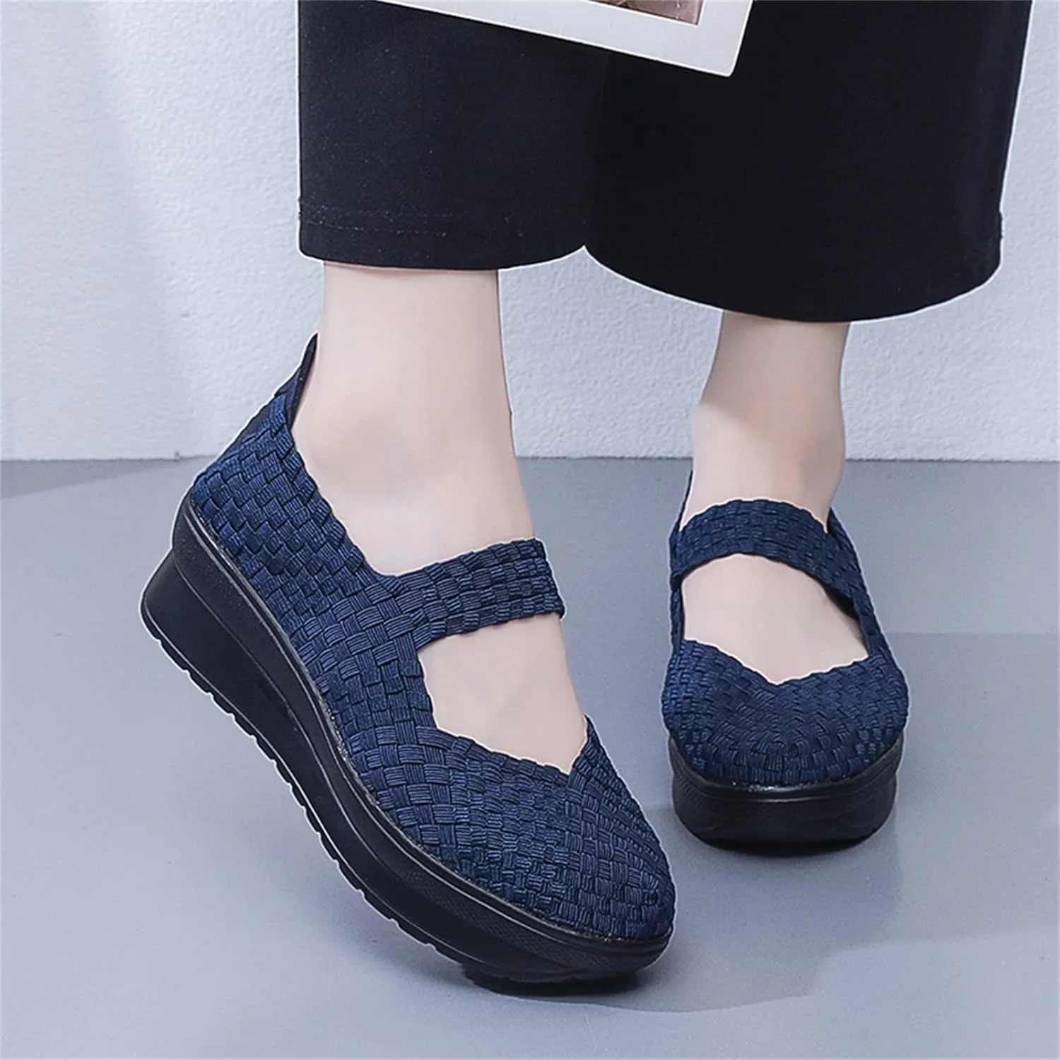 Veroders Women's Platform Wedge Closed-Toe Sandals Comfortable Walking Shoes Woven Pumps Mary Jane Shoes for School Beach