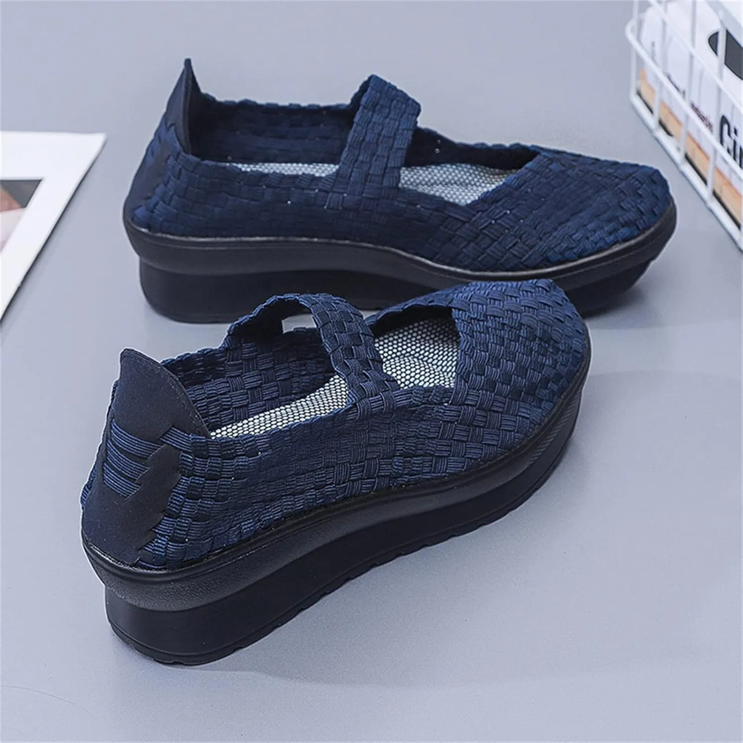 Veroders Women's Platform Wedge Closed-Toe Sandals Comfortable Walking Shoes Woven Pumps Mary Jane Shoes for School Beach