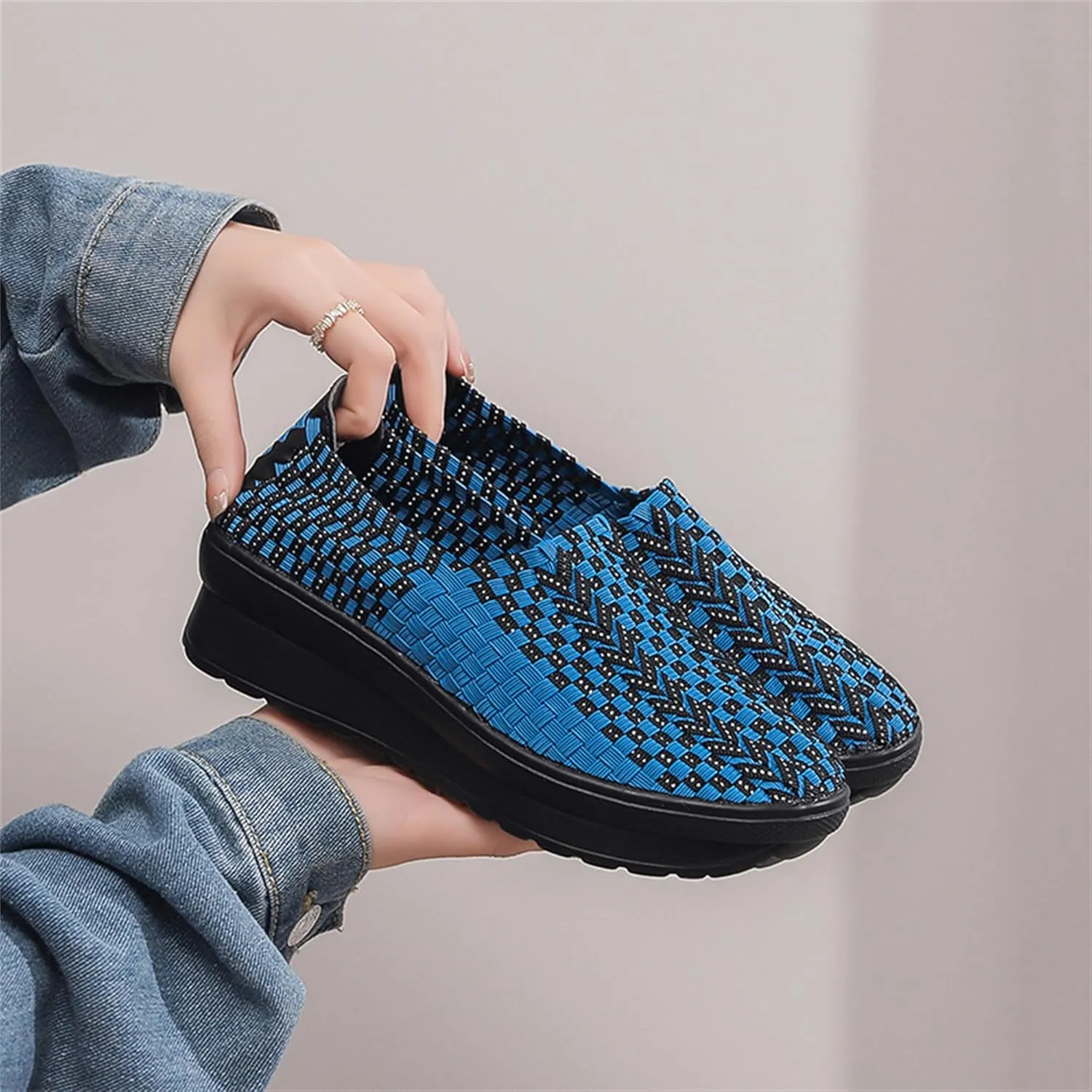 Veroders Women's Platform Wedge Closed-Toe Sandals Comfortable Walking Shoes Woven Pumps Mary Jane Shoes for School Beach