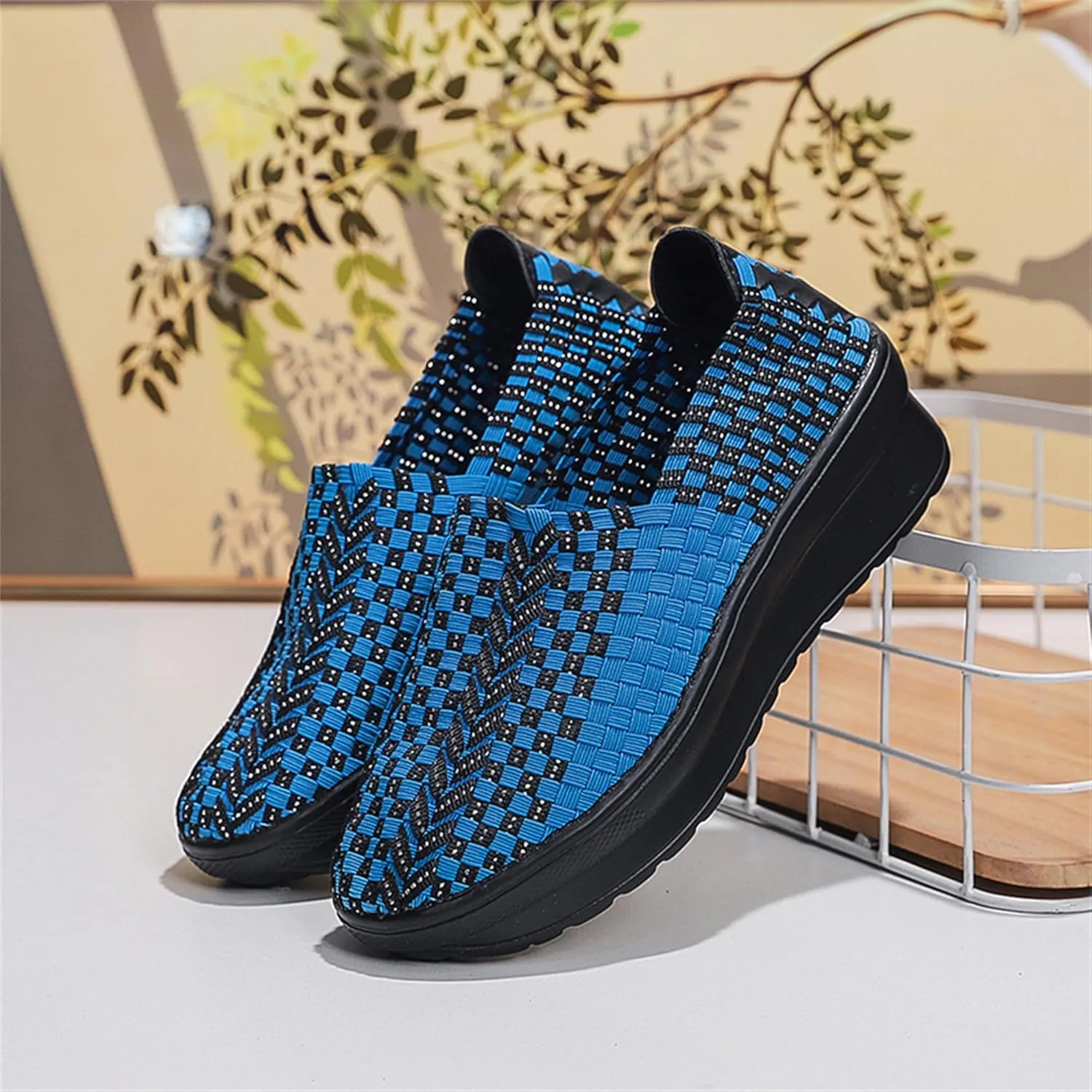 Veroders Women's Platform Wedge Closed-Toe Sandals Comfortable Walking Shoes Woven Pumps Mary Jane Shoes for School Beach
