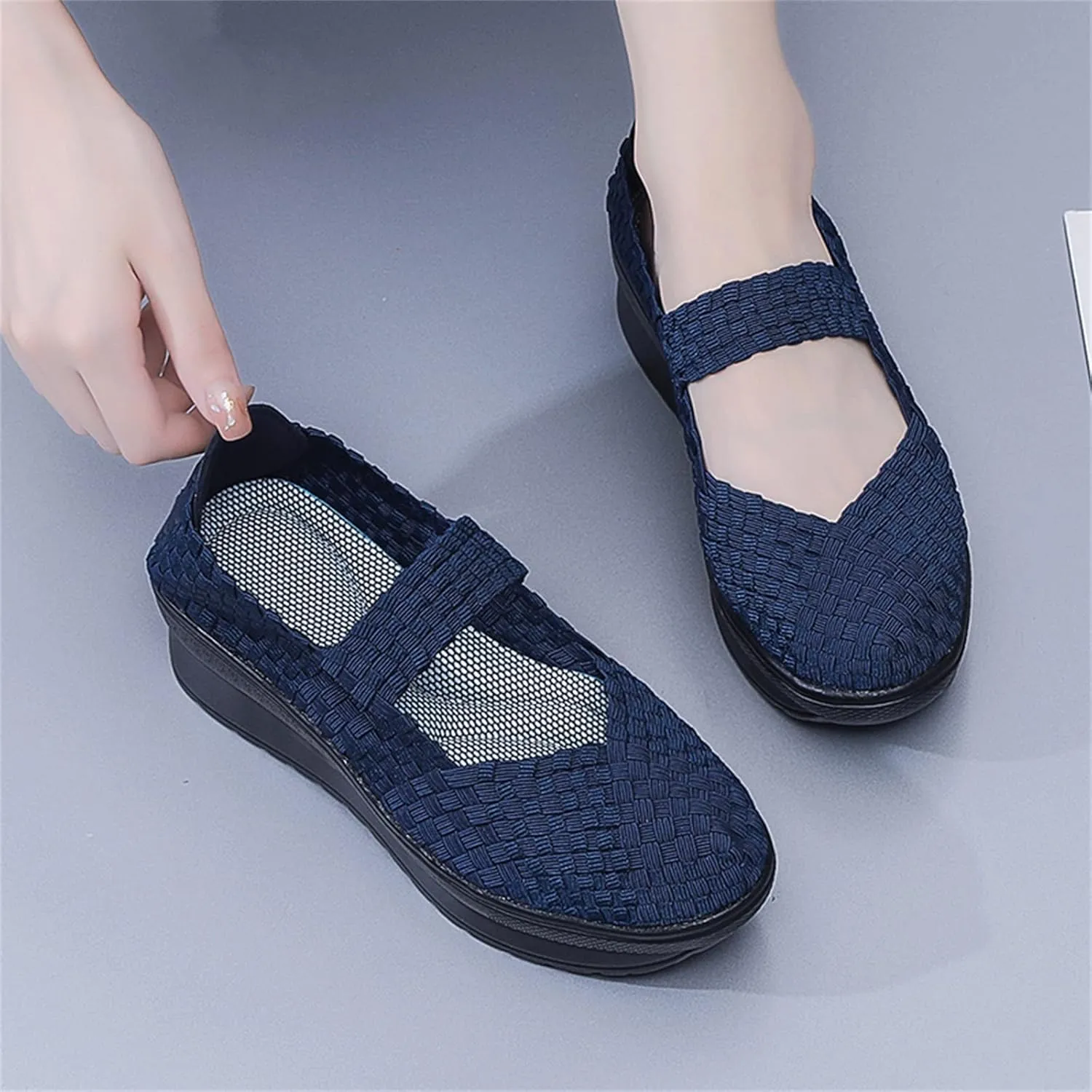 Veroders Women's Platform Wedge Closed-Toe Sandals Comfortable Walking Shoes Woven Pumps Mary Jane Shoes for School Beach
