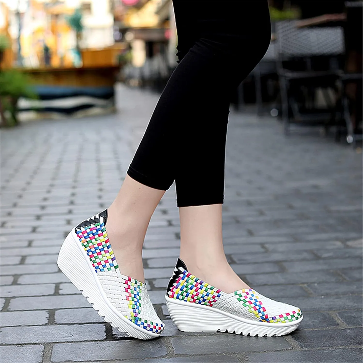 Veroders Women's Woven Elastic Platform Sandals Platform Wedge Sandals for Women Slip-On Wedge Pumps Handmade Breathable Comfortable Fashion Shoes