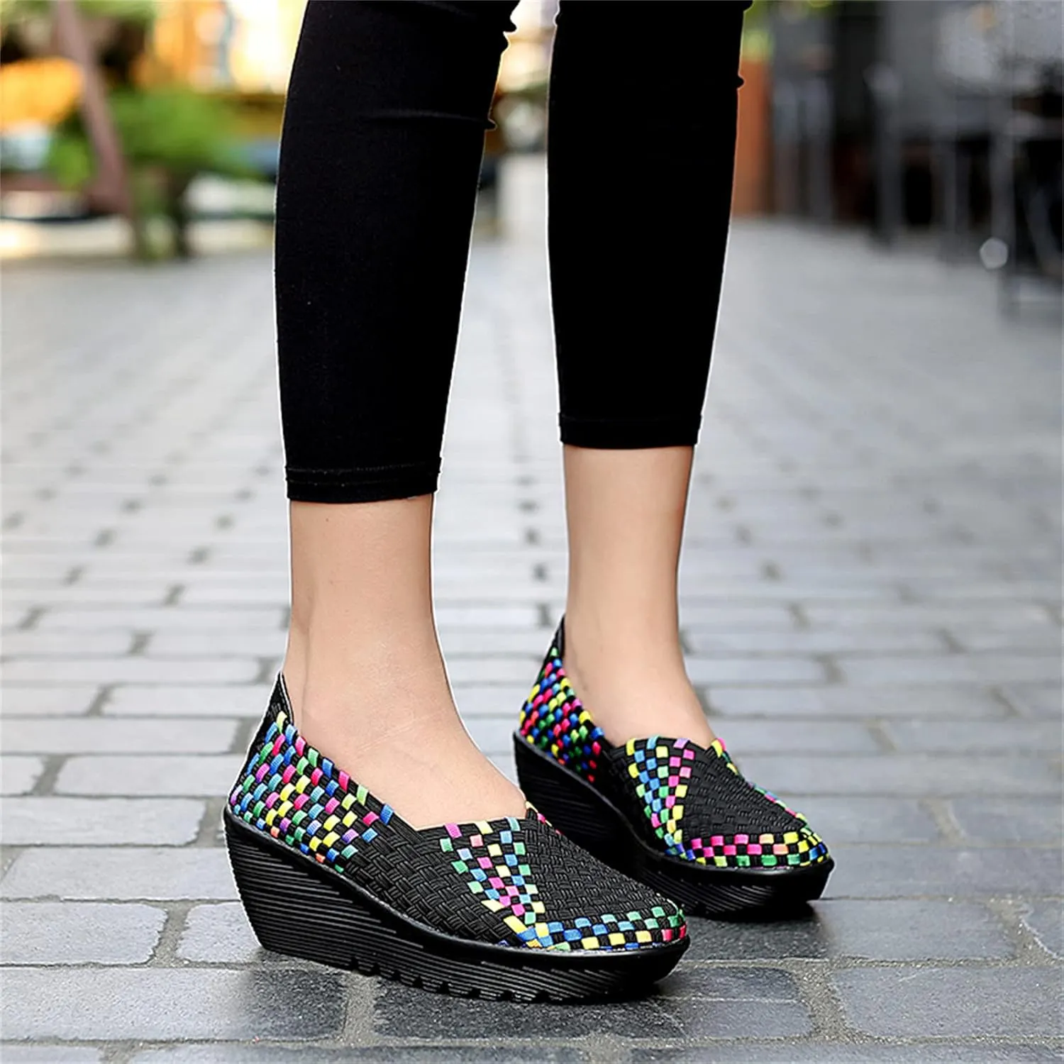 Veroders Women's Woven Elastic Platform Sandals Platform Wedge Sandals for Women Slip-On Wedge Pumps Handmade Breathable Comfortable Fashion Shoes