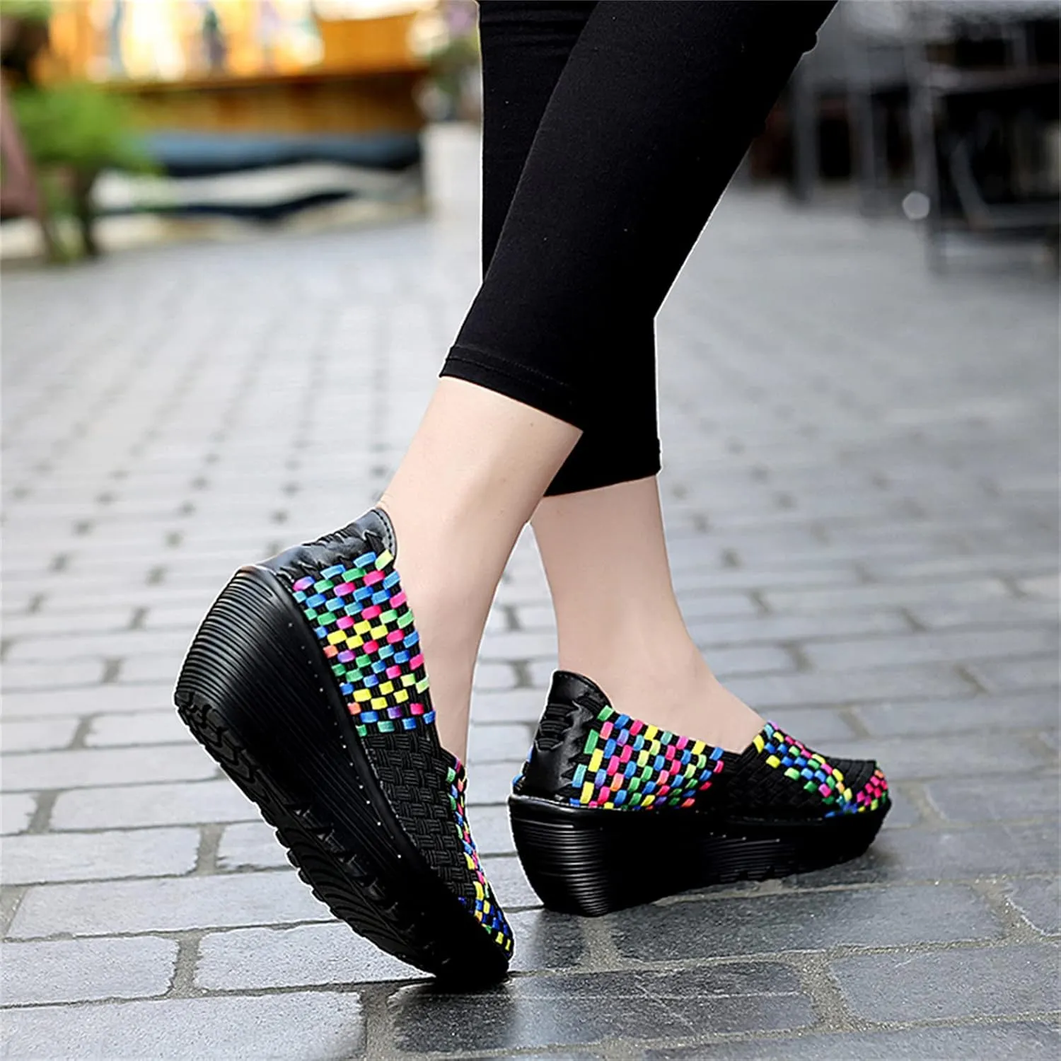 Veroders Women's Woven Elastic Platform Sandals Platform Wedge Sandals for Women Slip-On Wedge Pumps Handmade Breathable Comfortable Fashion Shoes