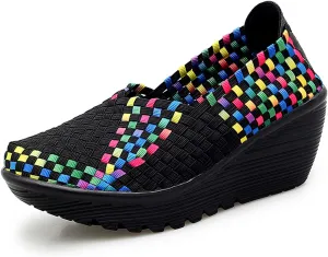 Veroders Women's Woven Elastic Platform Sandals Platform Wedge Sandals for Women Slip-On Wedge Pumps Handmade Breathable Comfortable Fashion Shoes