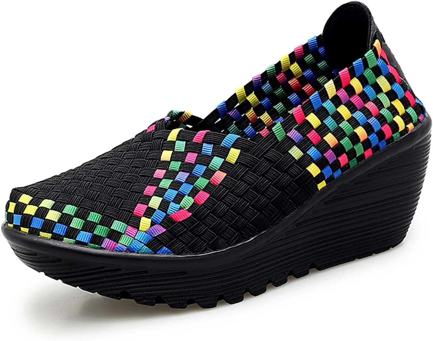Veroders Women's Woven Elastic Platform Sandals Platform Wedge Sandals for Women Slip-On Wedge Pumps Handmade Breathable Comfortable Fashion Shoes