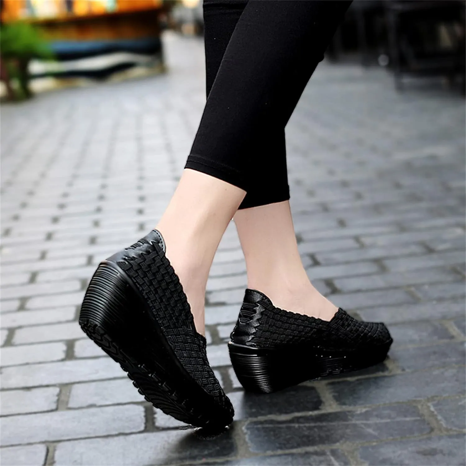Veroders Women's Woven Elastic Platform Sandals Platform Wedge Sandals for Women Slip-On Wedge Pumps Handmade Breathable Comfortable Fashion Shoes