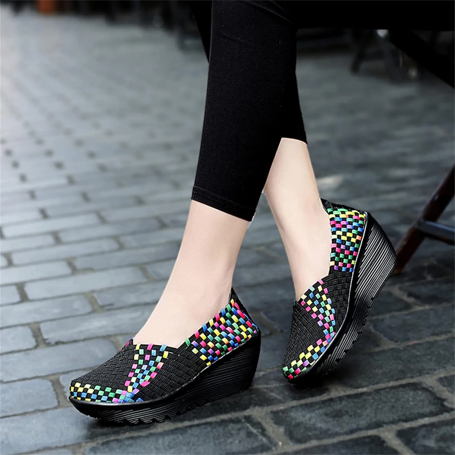 Veroders Women's Woven Elastic Platform Sandals Platform Wedge Sandals for Women Slip-On Wedge Pumps Handmade Breathable Comfortable Fashion Shoes