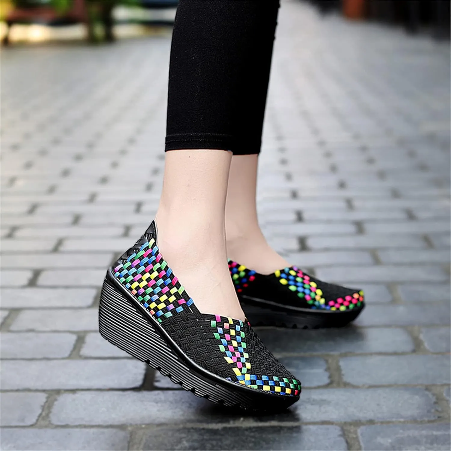 Veroders Women's Woven Elastic Platform Sandals Platform Wedge Sandals for Women Slip-On Wedge Pumps Handmade Breathable Comfortable Fashion Shoes