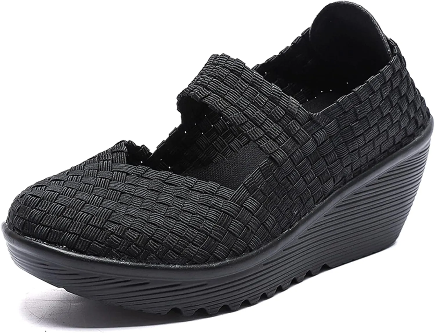 Veroders Women's Woven Elastic Platform Sandals Platform Wedge Sandals for Women Slip-On Wedge Woven Pumps Shoes