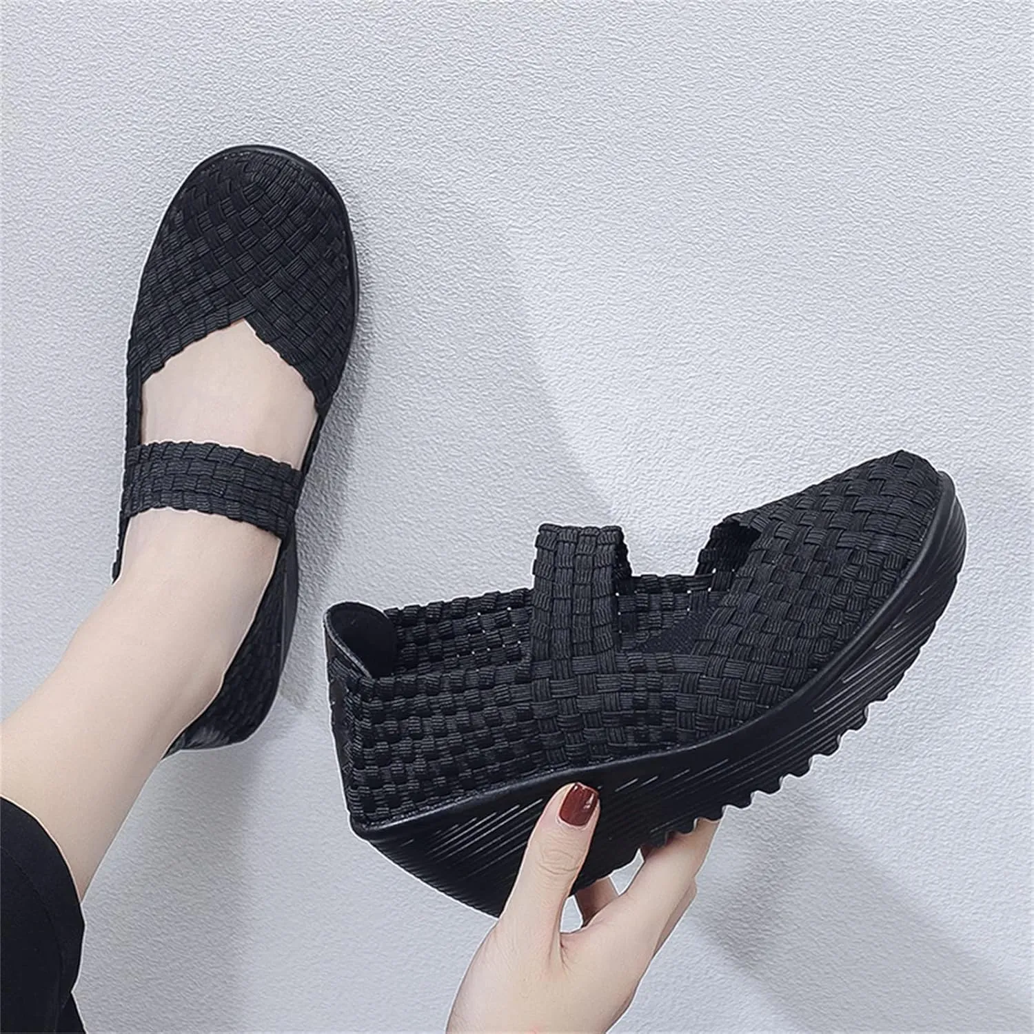 Veroders Women's Woven Elastic Platform Sandals Platform Wedge Sandals for Women Slip-On Wedge Woven Pumps Shoes
