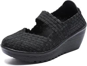 Veroders Women's Woven Elastic Platform Sandals Platform Wedge Sandals for Women Slip-On Wedge Woven Pumps Shoes