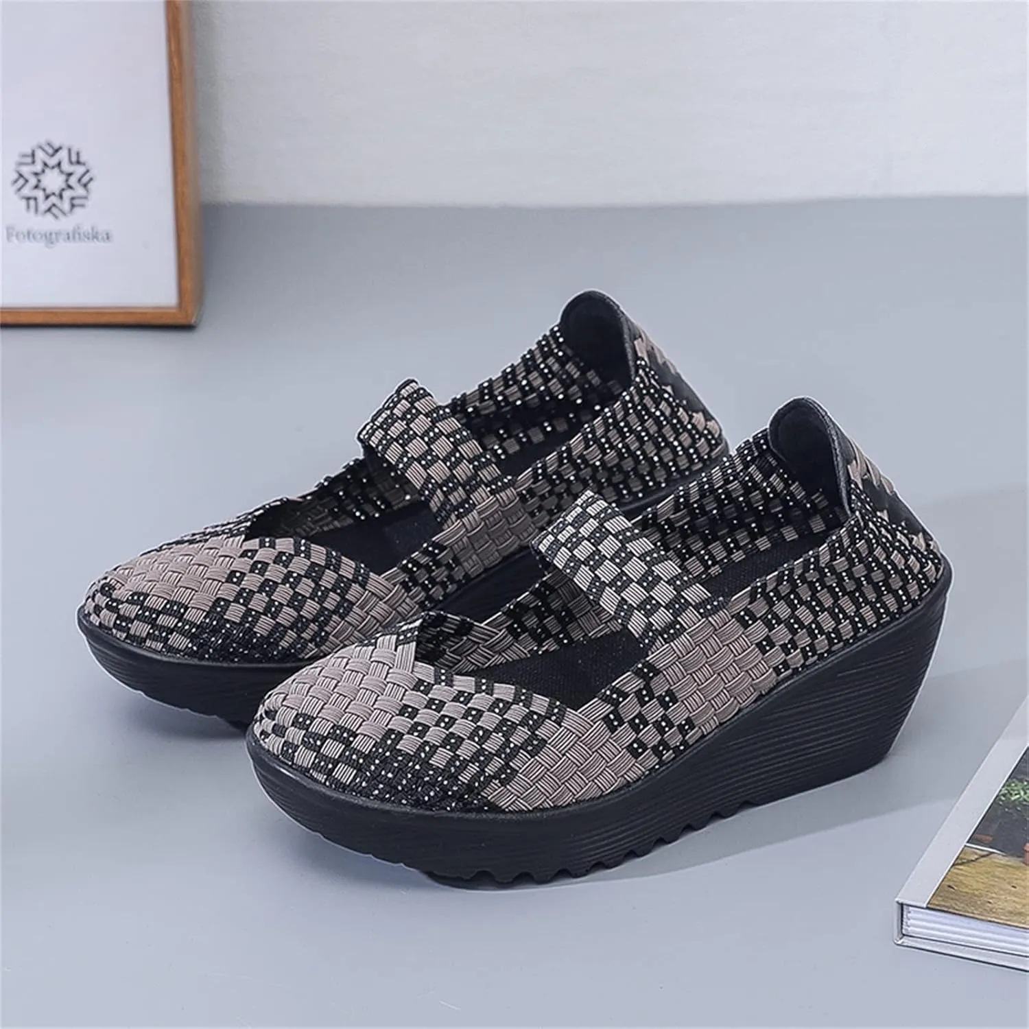 Veroders Women's Woven Elastic Platform Sandals Platform Wedge Sandals for Women Slip-On Wedge Woven Pumps Shoes