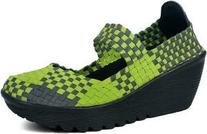 Veroders Women's Woven Elastic Platform Sandals Platform Wedge Sandals for Women Slip-On Wedge Woven Pumps Shoes