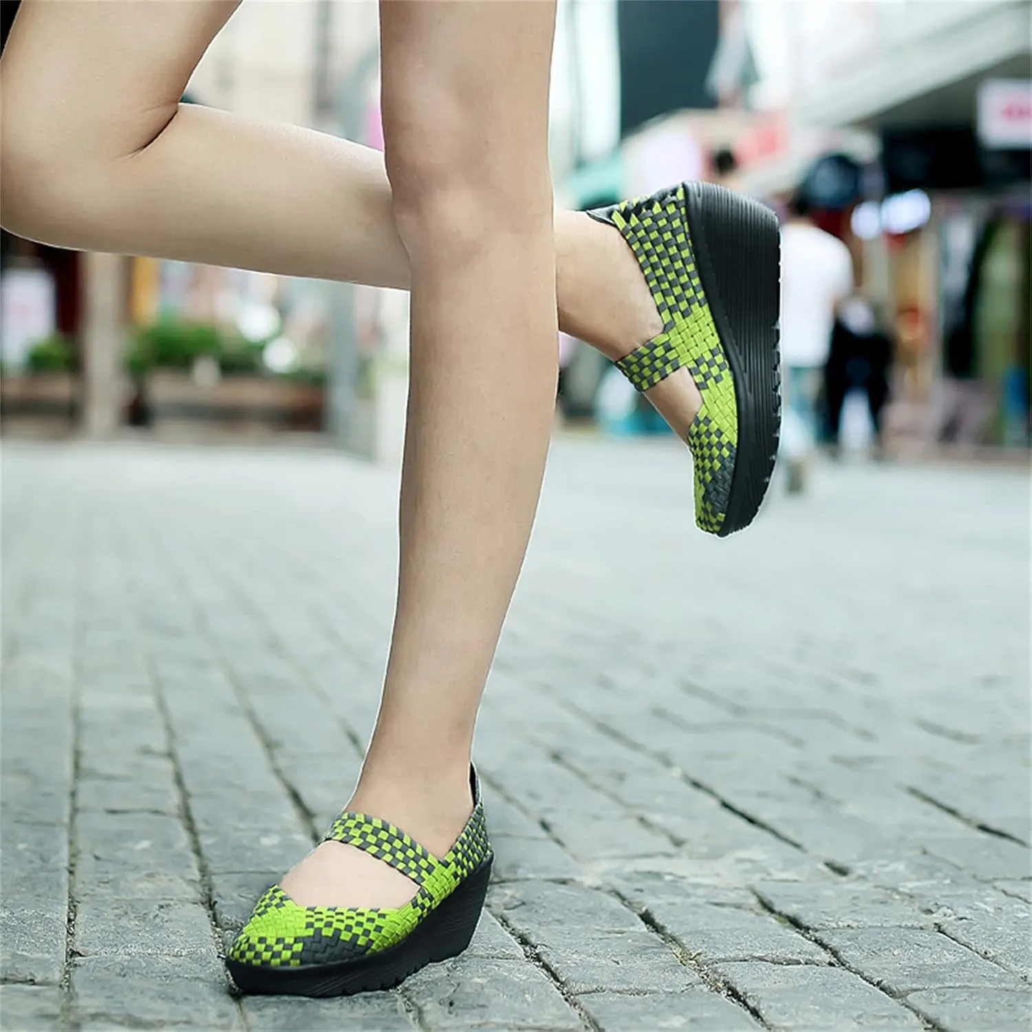 Veroders Women's Woven Elastic Platform Sandals Platform Wedge Sandals for Women Slip-On Wedge Woven Pumps Shoes