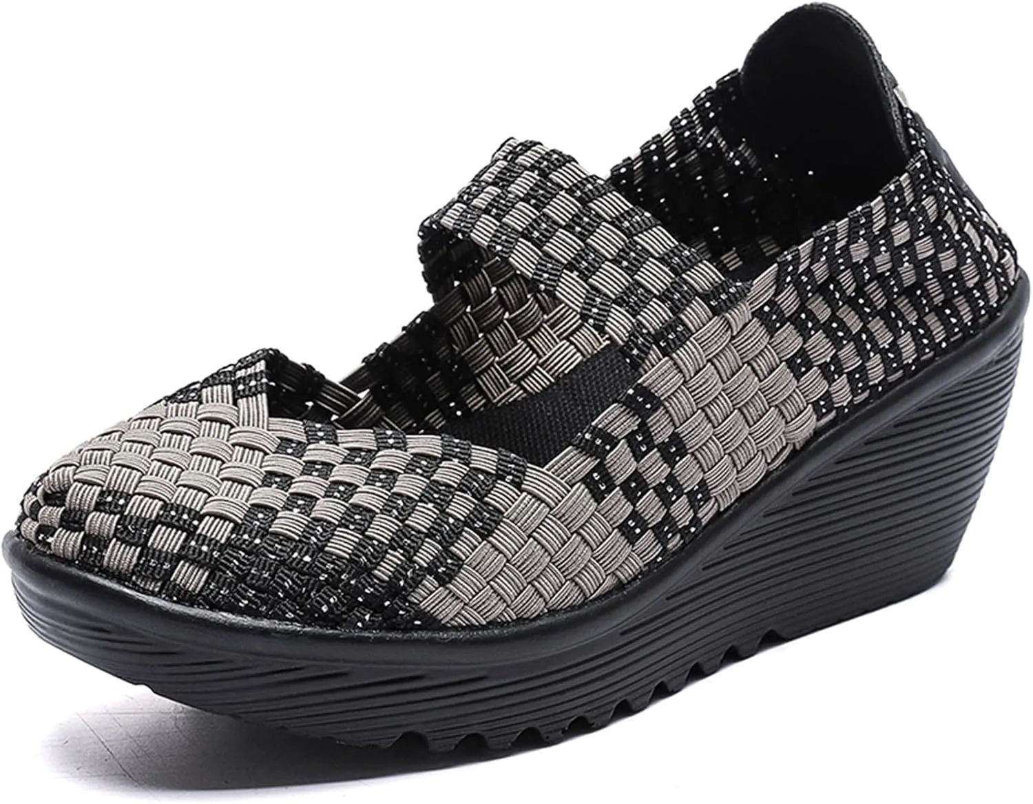 Veroders Women's Woven Elastic Platform Sandals Platform Wedge Sandals for Women Slip-On Wedge Woven Pumps Shoes