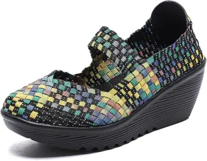 Veroders Women's Woven Elastic Platform Sandals Platform Wedge Sandals for Women Slip-On Wedge Woven Pumps Shoes