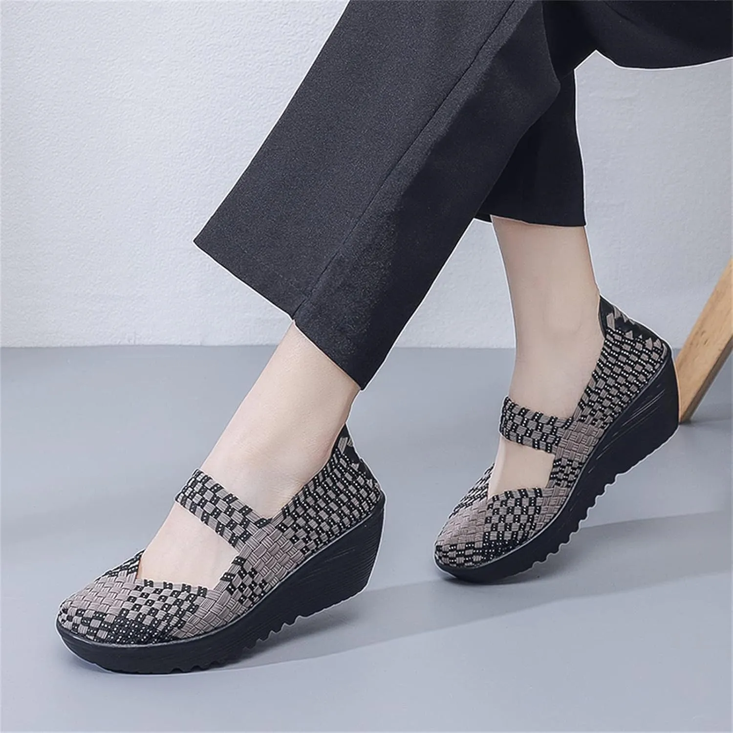 Veroders Women's Woven Elastic Platform Sandals Platform Wedge Sandals for Women Slip-On Wedge Woven Pumps Shoes
