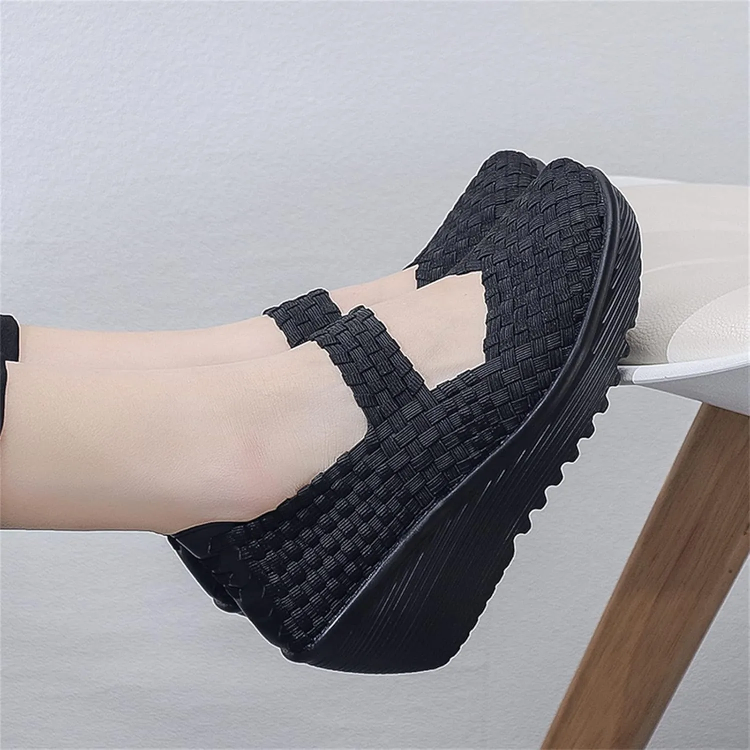 Veroders Women's Woven Elastic Platform Sandals Platform Wedge Sandals for Women Slip-On Wedge Woven Pumps Shoes