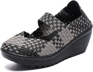 Veroders Women's Woven Elastic Platform Sandals Platform Wedge Sandals for Women Slip-On Wedge Woven Pumps Shoes