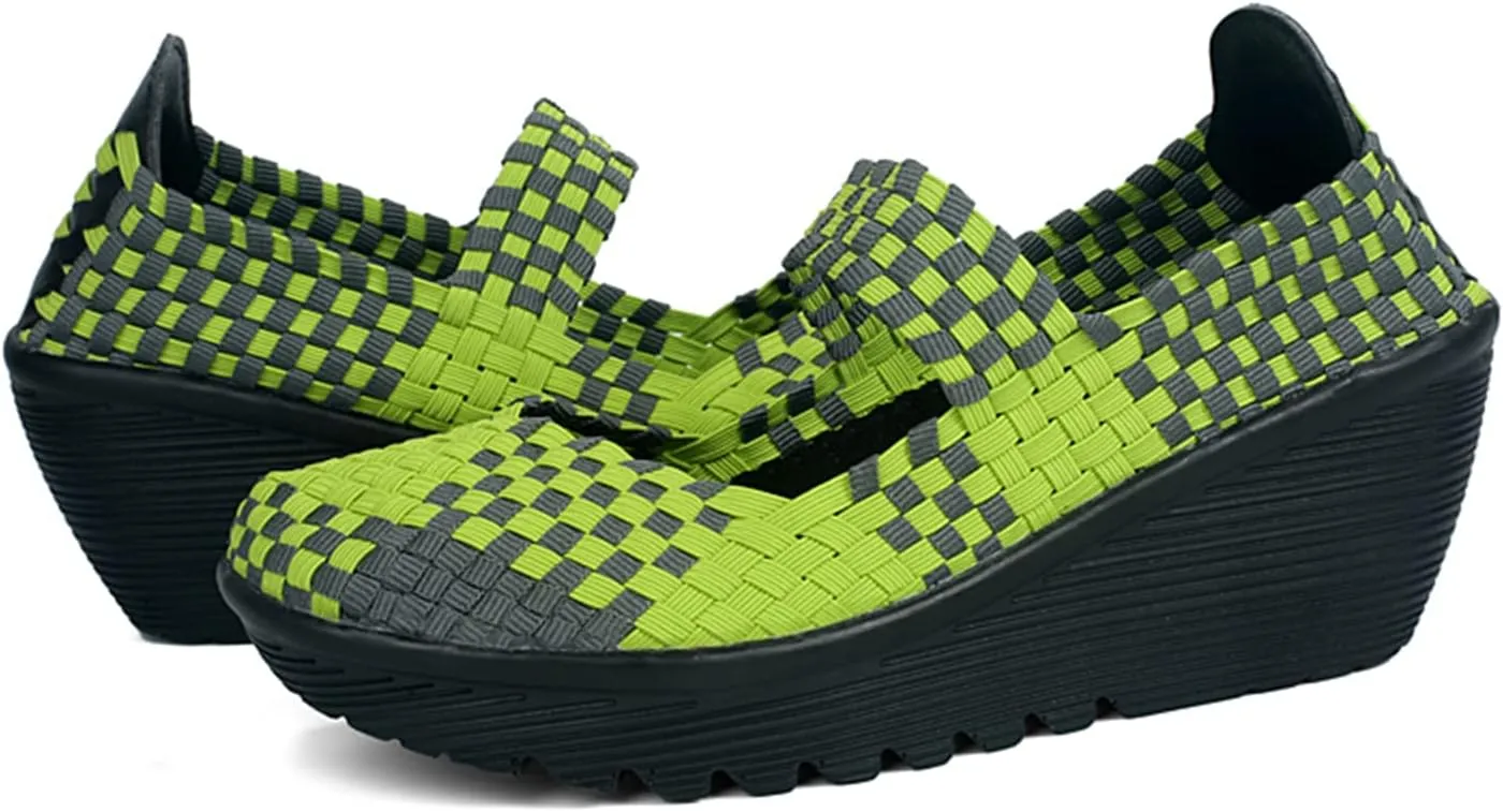 Veroders Women's Woven Elastic Platform Sandals Platform Wedge Sandals for Women Slip-On Wedge Woven Pumps Shoes