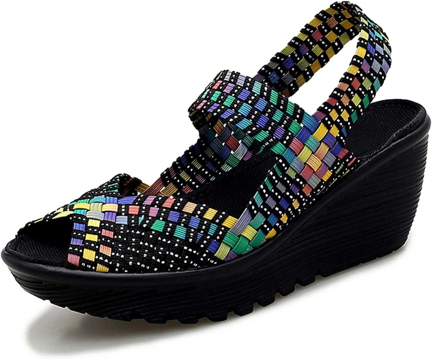 Veroders Women's Woven Elastic Sandals Breathable Flexible Comfortable Platform Wedges Sandals Walking Mary Jane Platform Sandals Shoes