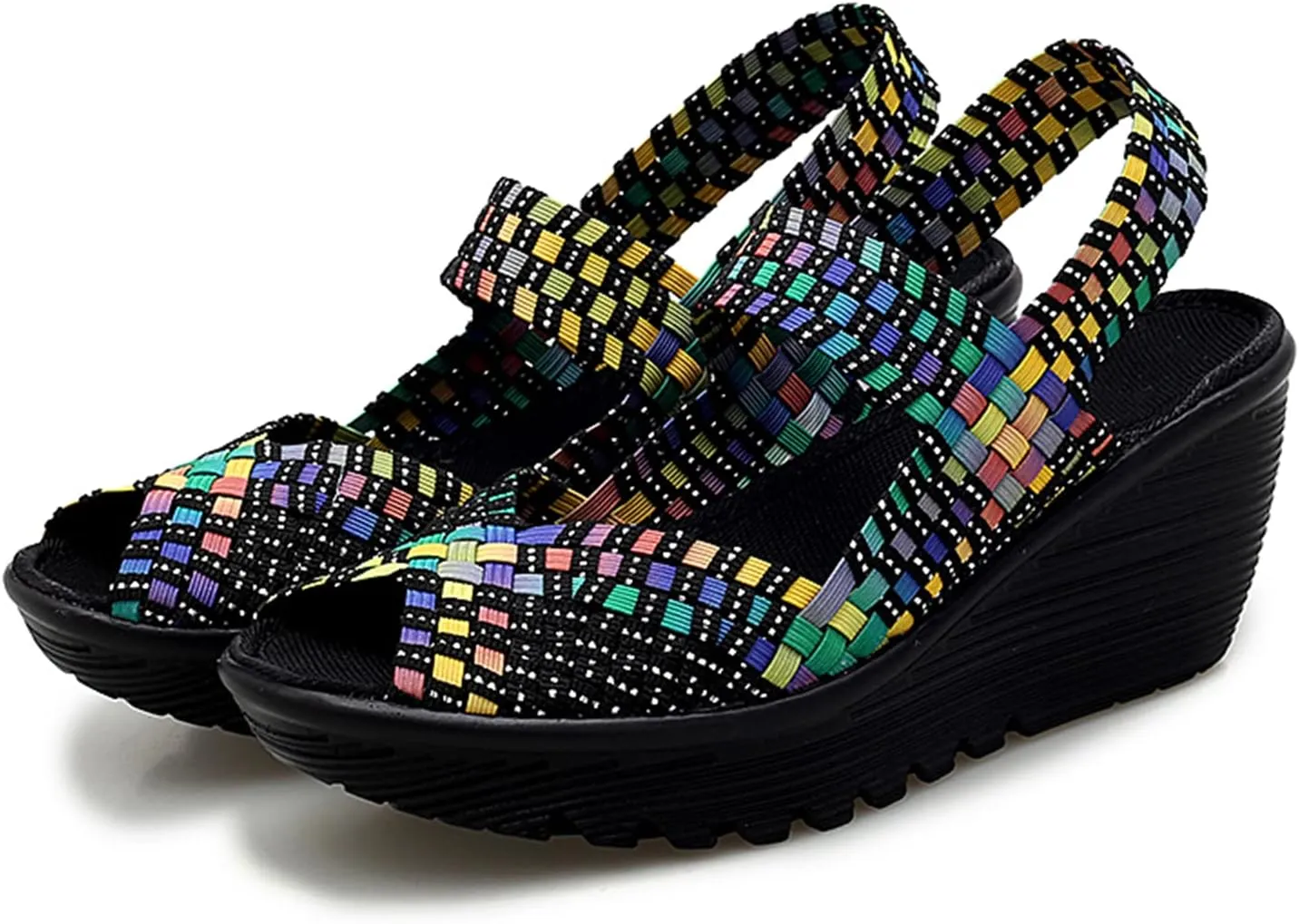 Veroders Women's Woven Elastic Sandals Breathable Flexible Comfortable Platform Wedges Sandals Walking Mary Jane Platform Sandals Shoes