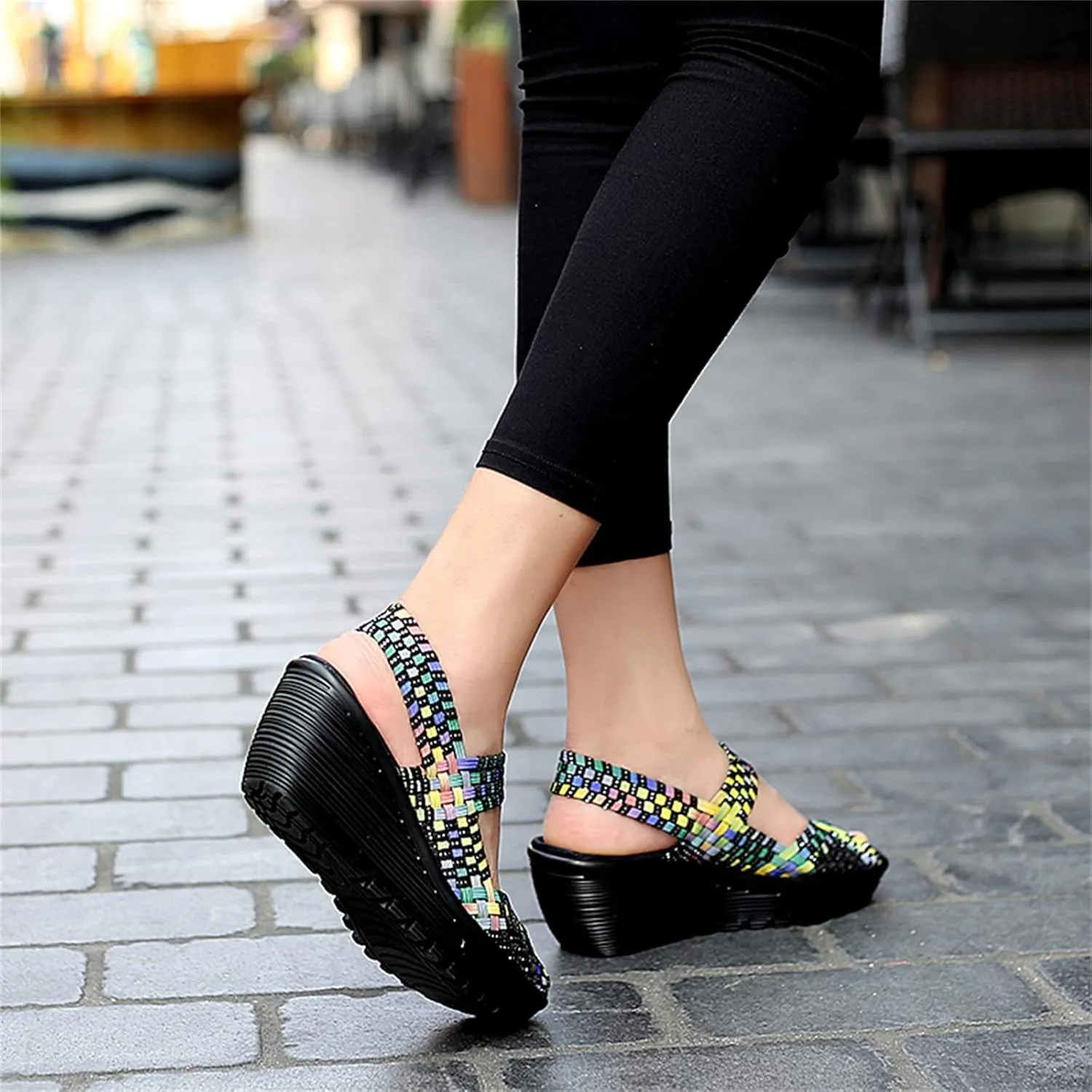 Veroders Women's Woven Elastic Sandals Breathable Flexible Comfortable Platform Wedges Sandals Walking Mary Jane Platform Sandals Shoes
