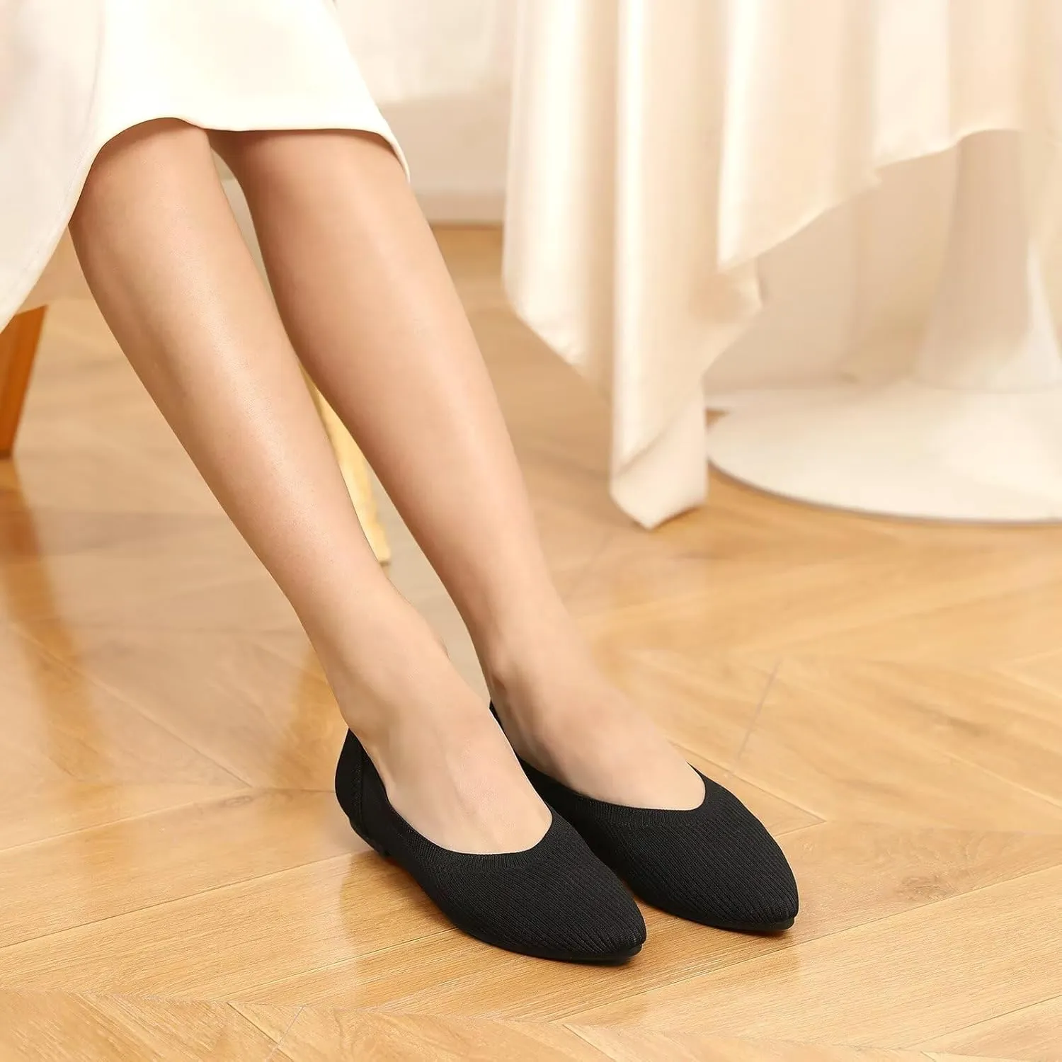 Vipost Women's Ballet Flats Foldable Knit Shoes Pointed Toe Slip On Lightweight Breathable for Work Travel Wedding Comfortable Dressy Flats