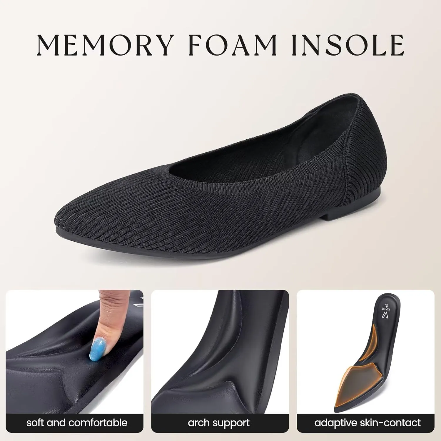 Vipost Women's Ballet Flats Foldable Knit Shoes Pointed Toe Slip On Lightweight Breathable for Work Travel Wedding Comfortable Dressy Flats