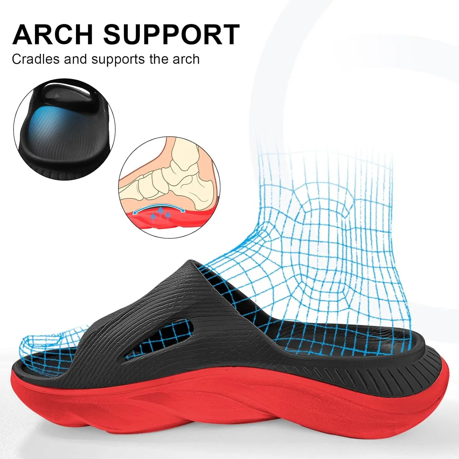 VIYEAR Womens Mens Recovery Slides with Comfortable Plantar Fasciitis Arch Support,Unisex Orthotic Walking Thick Cushion Sport Sandals Reduces Stress on Feet